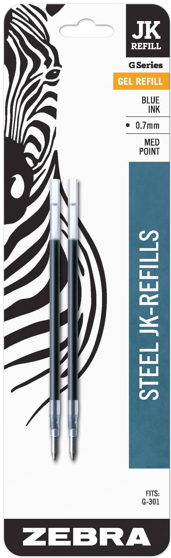 Zebra Pen G-301 Stainless Steel Pen JK-Refill  Med Point  0.7mm  Blue Ink  2-Count - Image 1